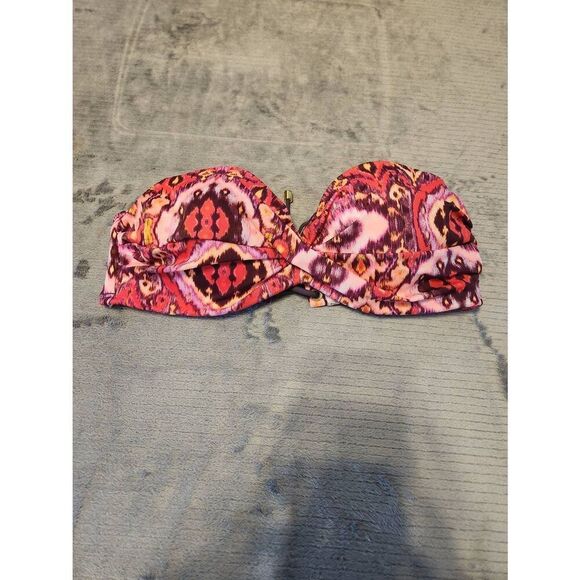 Victoria's Secret Swim 34C Strapless Twist Bandeau Bikini Top Lace Up Back - Picture 1 of 3